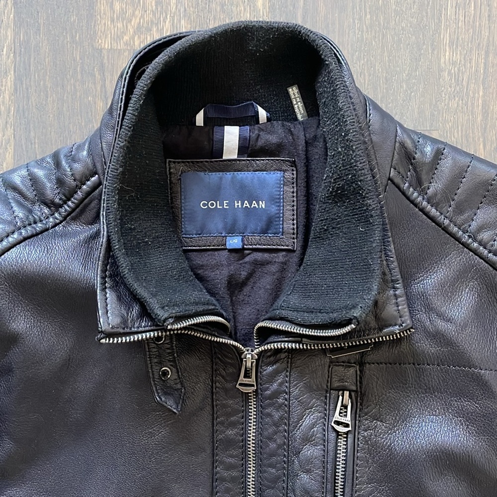 Cole Haan Black Leather Jacket Men's Large